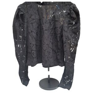 Audrey Parks Black Lace High Neck Puff Sleeve Top XL